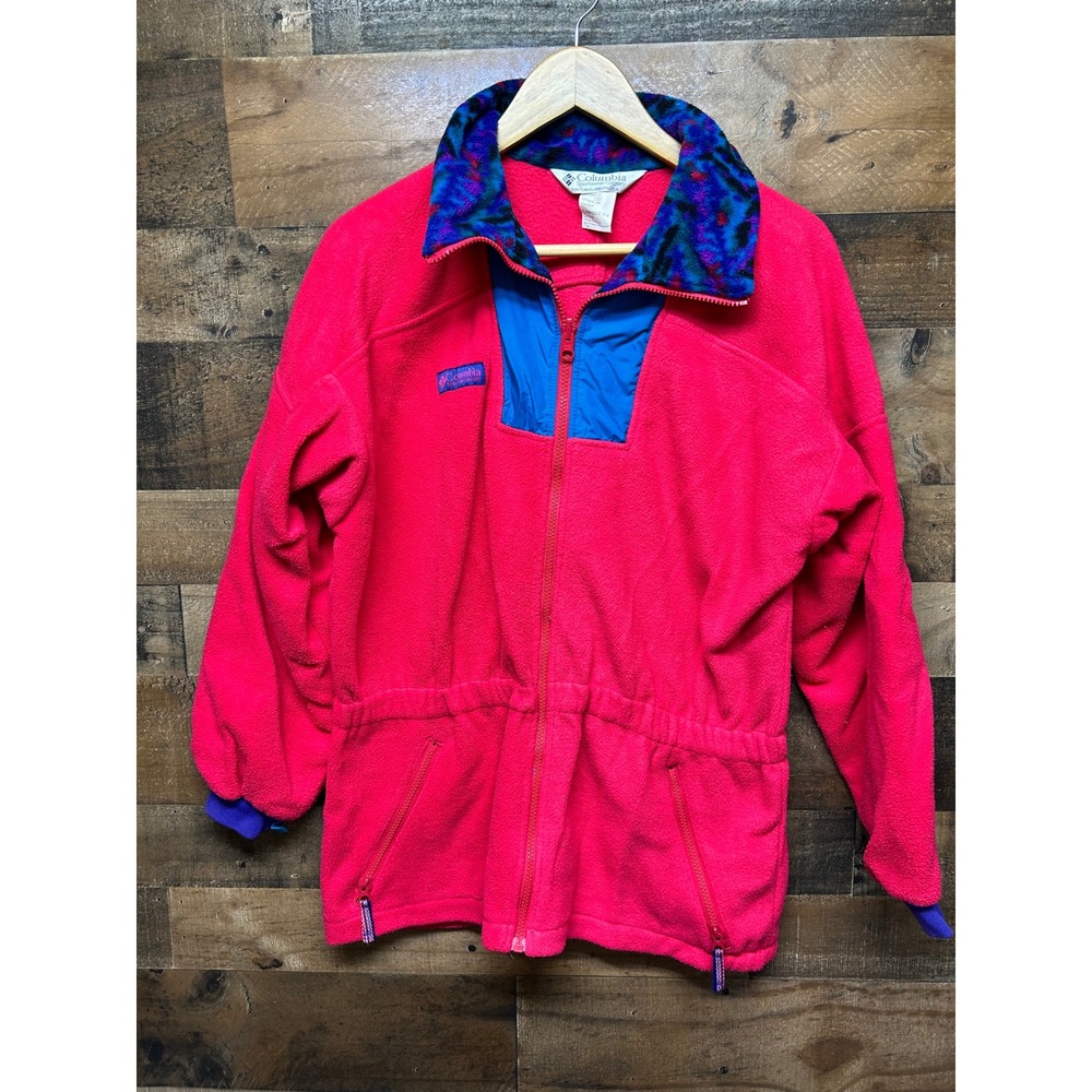 Vintage Columbia Fleece Jacket Pink Blue Colorblock Zip Collar Women 18-20